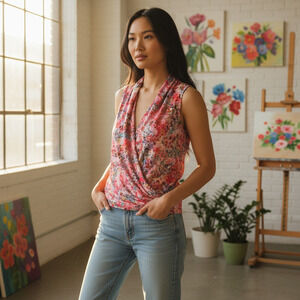 Lululemon "Rollin' With My Om'ies" Tank Faux Wrap Tank Top Floral Pink Multi